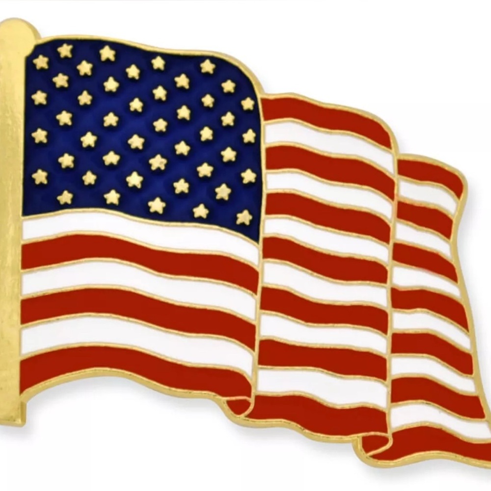 American Flag Lapel Pin Gold Tone Metal With Red White & Blue Enamel Design